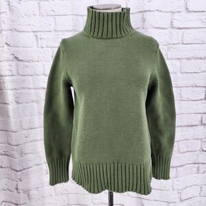 Vintage J Crew Knit Sweater Green Fisherman Turtleneck Grunge Cotton Mori Small?